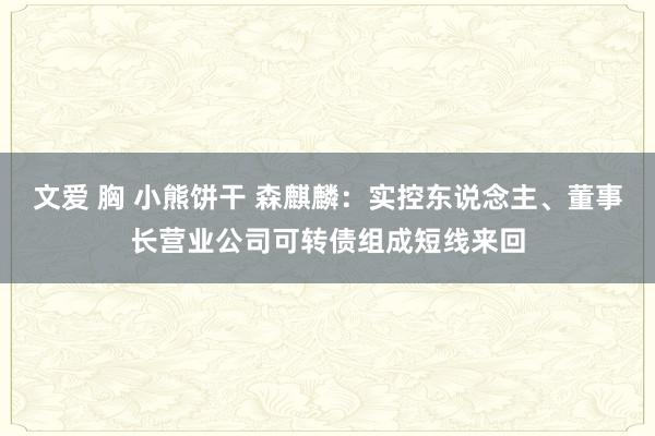 文爱 胸 小熊饼干 森麒麟：实控东说念主、董事长营业公司可转债组成短线来回