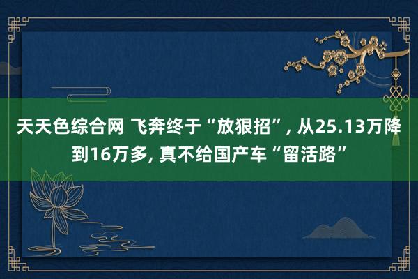 天天色综合网 飞奔终于“放狠招”, 从25.13万降到16万多, 真不给国产车“留活路”