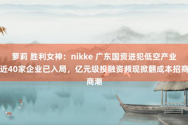 萝莉 胜利女神：nikke 广东国资进犯低空产业：近40家企业已入局，亿元级投融资频现掀翻成本招商潮