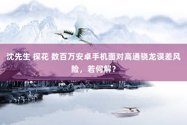 沈先生 探花 数百万安卓手机面对高通骁龙误差风险，若何解？