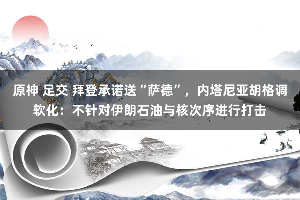 原神 足交 拜登承诺送“萨德”，内塔尼亚胡格调软化：不针对伊朗石油与核次序进行打击