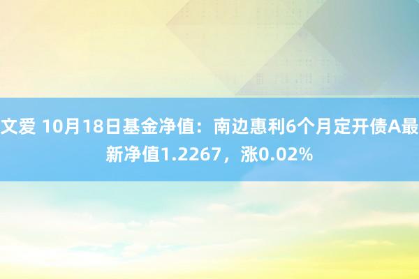 文爱 10月18日基金净值：南边惠利6个月定开债A最新净值1.2267，涨0.02%