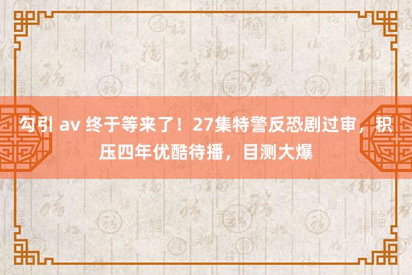 勾引 av 终于等来了！27集特警反恐剧过审，积压四年优酷待播，目测大爆