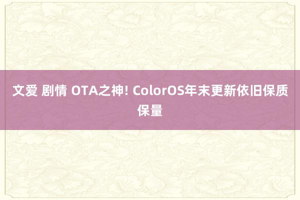 文爱 剧情 OTA之神! ColorOS年末更新依旧保质保量